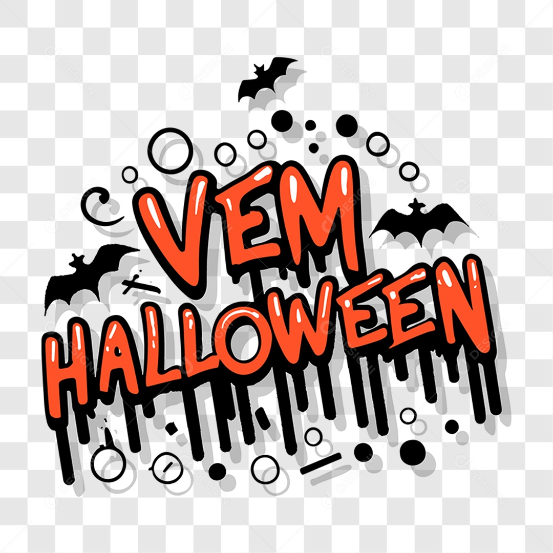 Lettering Vem Halloween Texto Vermelho EPS + PNG