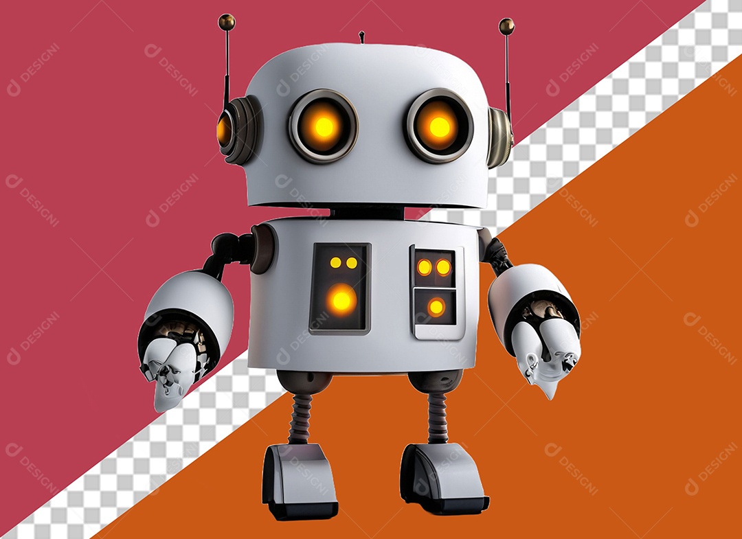 Robô Branco 3D Elemento para Composição PSD
