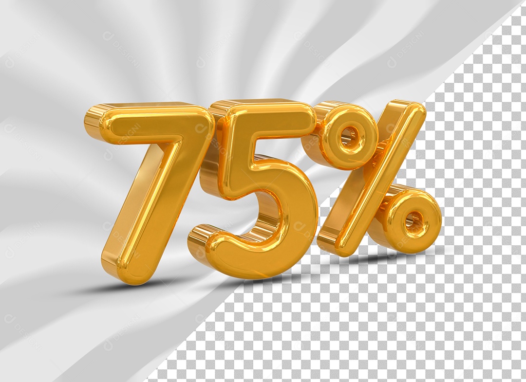 Número 75% Desconto Dourado Elemento 3D para Composição PSD