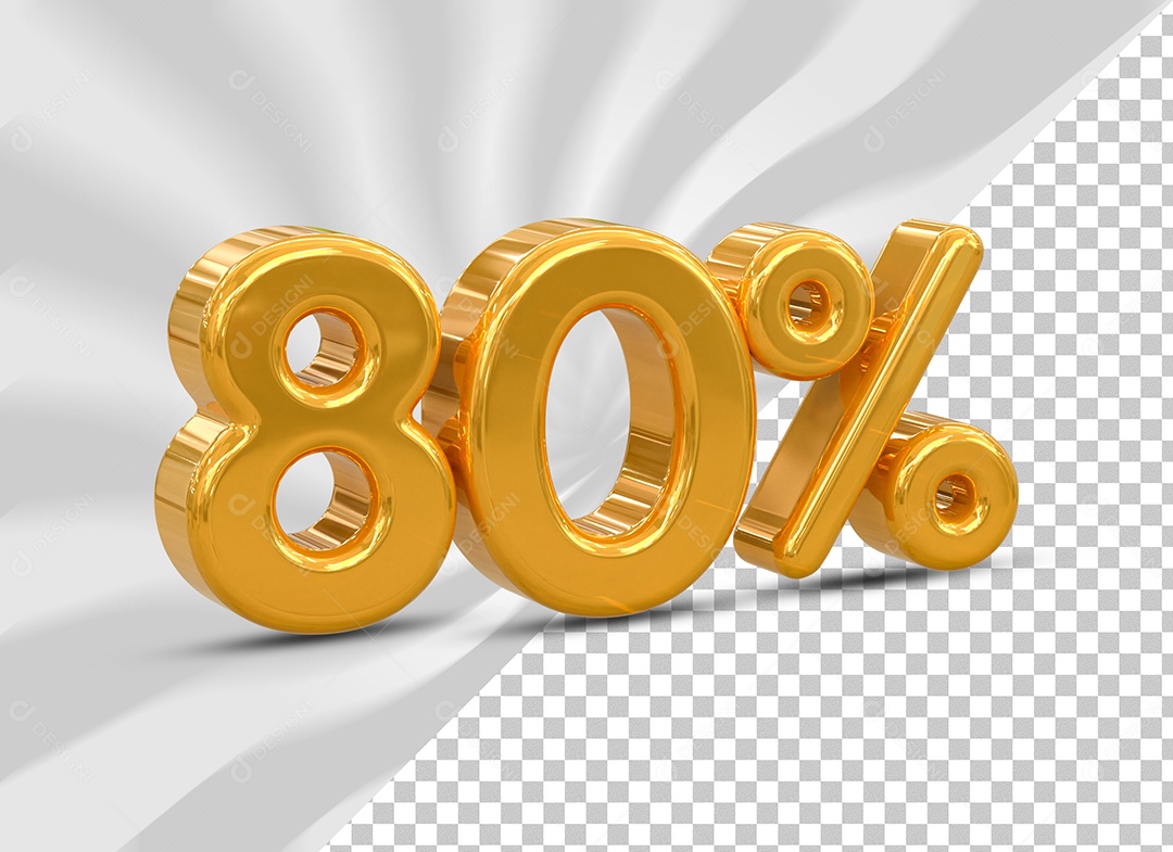 Número 80% Desconto Elemento 3D Dourado para Composição PSD