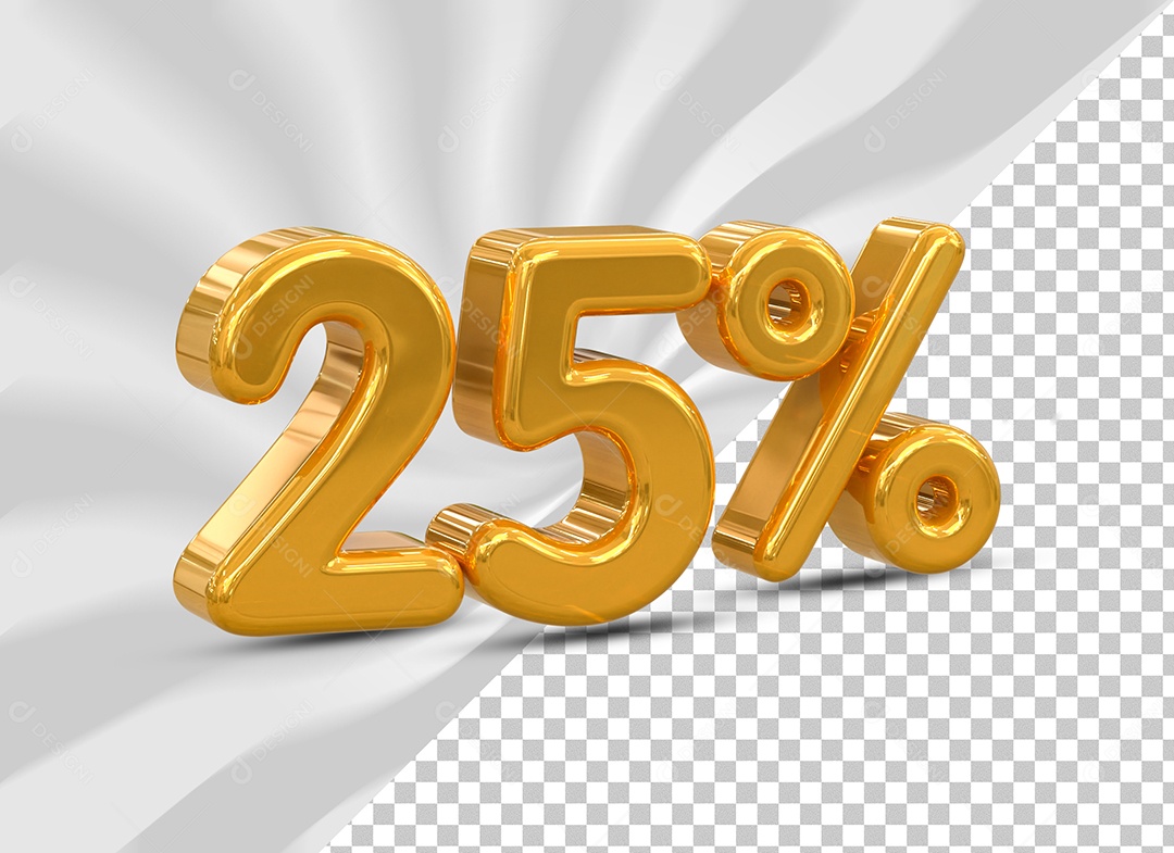 Elemento 3D Número 25% Desconto Dourado para Composição PSD