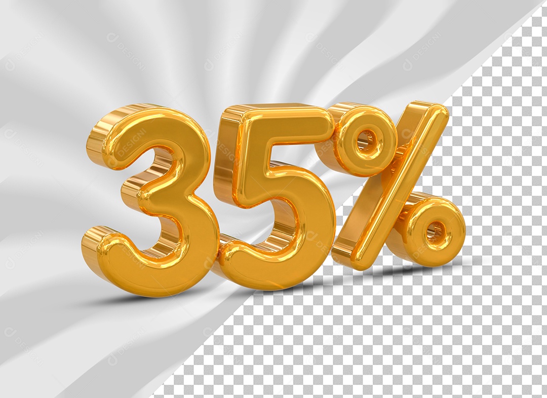 Número 35% Desconto Dourado Elemento 3D para Composição PSD