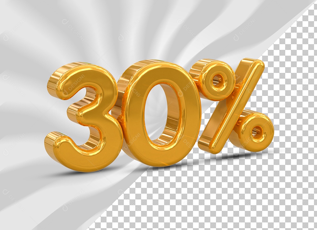 Número 30% Desconto Dourado Elemento 3D  para Composição PSD