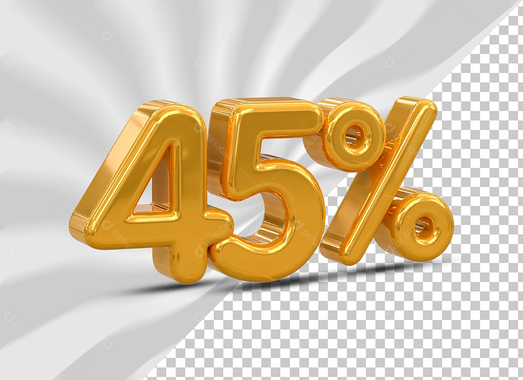 Número 45% Desconto Elemento 3D Dourado para Composição PSD