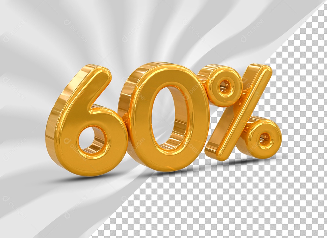Elemento 3D Número 60% Desconto Dourado para Composição PSD