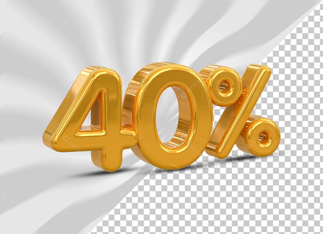 Número 40% Desconto Elemento 3D Dourado para Composição PSD