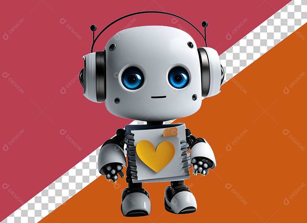 Elemento 3D Robô Branco Segurando Caderno para Composição PSD