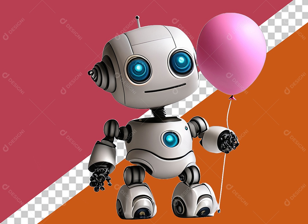 Robô Segurando Balão Rosa Conceito do Dia dos Namorados Elemento 3D PSD