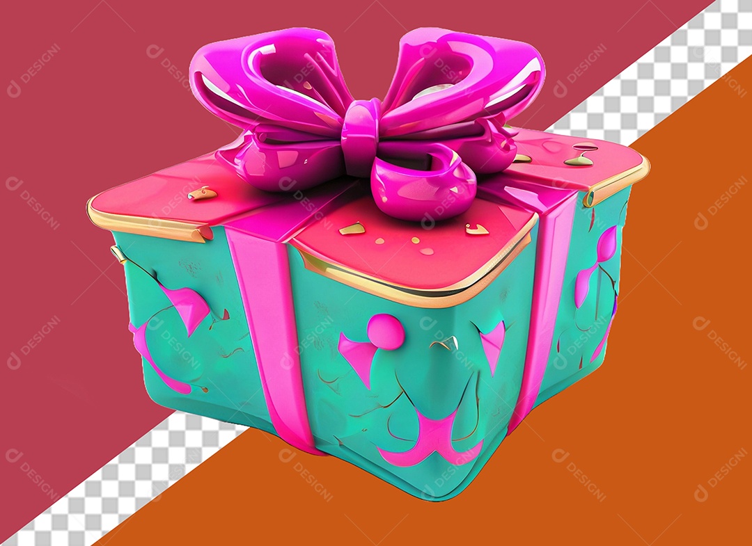 Caixa de Presente para Dia dos Namorados Colorido Elemento 3D para Composição PSD