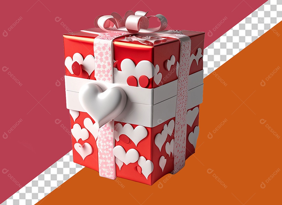 Caixa de Presente para Dia dos Namorados Colorido Elemento 3D para Composição PSD