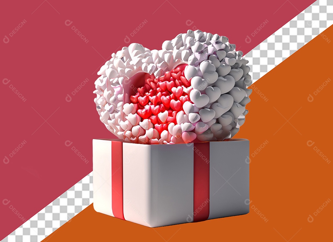 Caixa de Presente para Dia dos Namorados com Coração Elemento 3D para Composição PSD