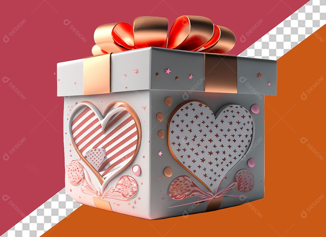 Caixa de Presente para Dia dos Namorados Elemento 3D para Composição PSD