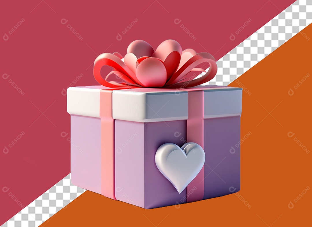 Caixa de Presente para Dia dos Namorados Elemento 3D para Composição PSD