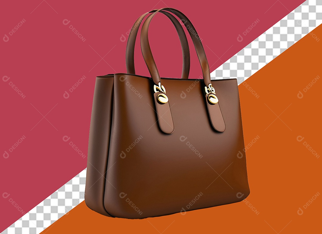 Elemento 3D Bolsa de Mão Marrom para Composição PSD