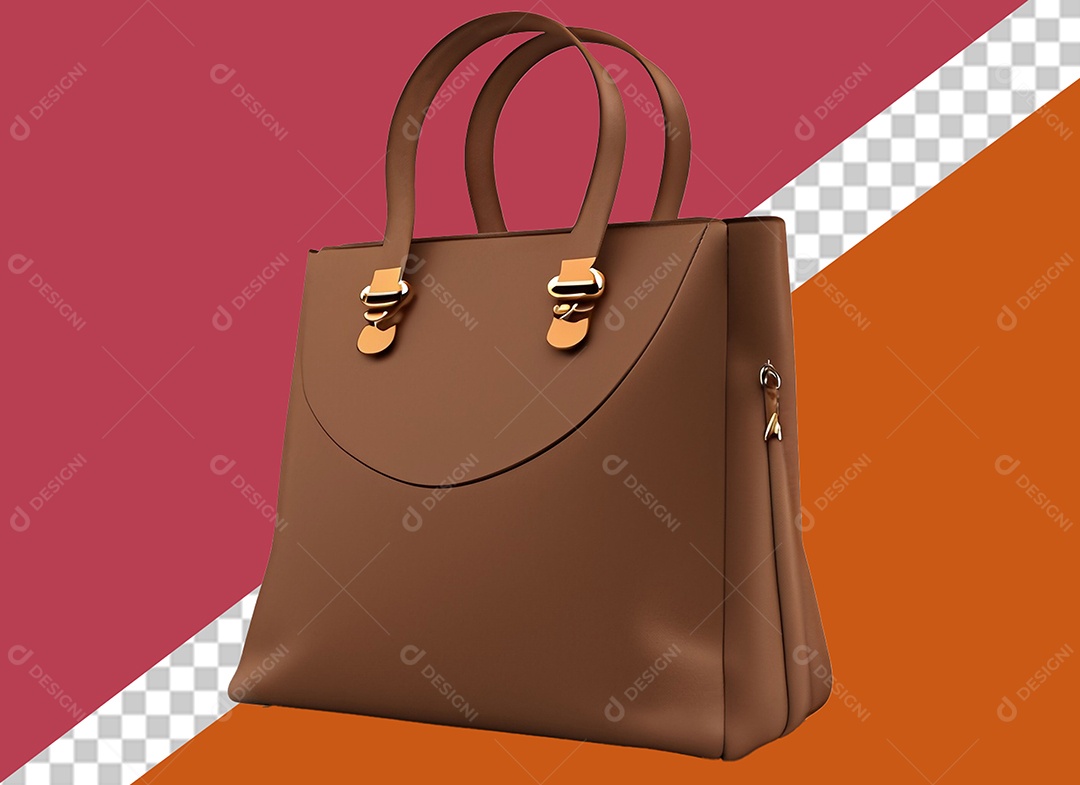 Elemento 3D Bolsa de Mão Marrom para Composição PSD