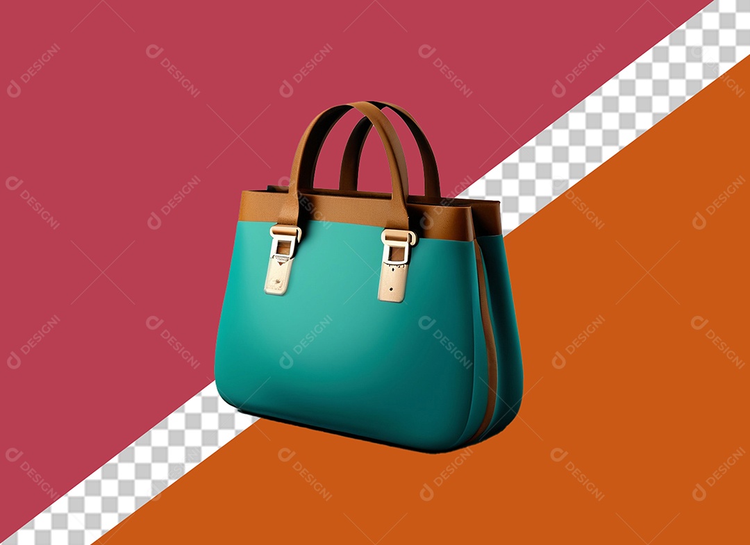 Bolsa de Mão Azul e Marrom Elemento 3D para Composição PSD