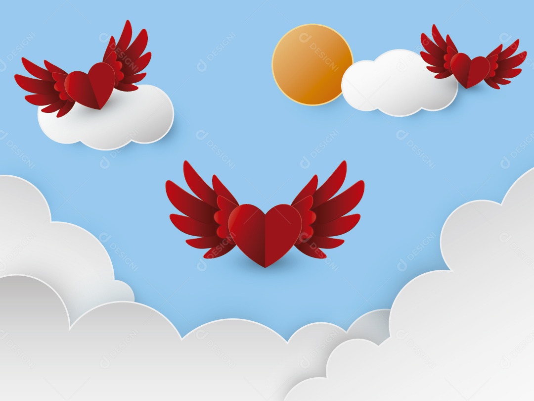 Coração com Assas Dia dos Namorados Ilustração Vetor EPS