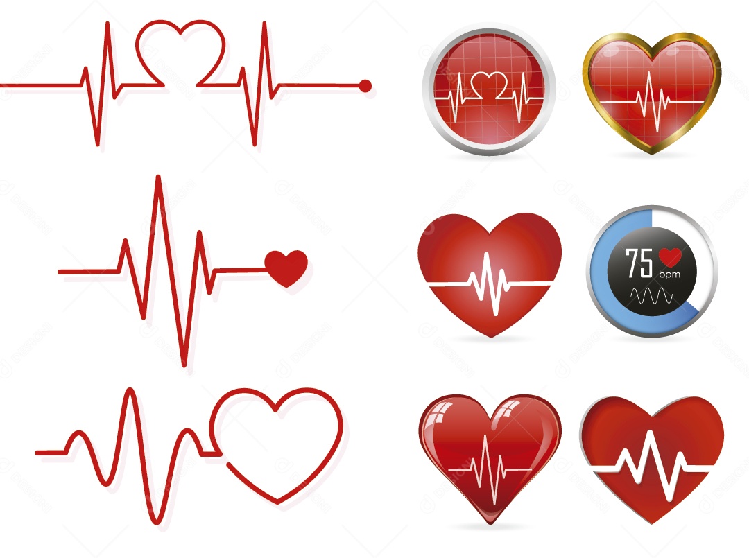 Conjunto de Ícones de Batimentos Cardíacos Vetor EPS