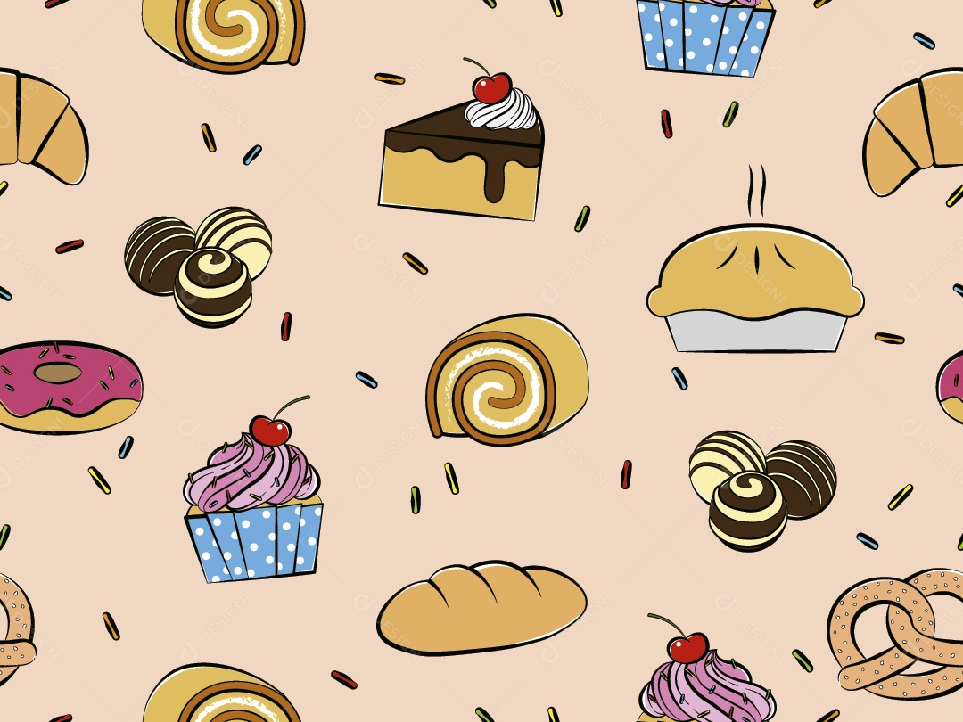 Papel de Parede de Padaria Confeitaria Ilustração Vetor EPS