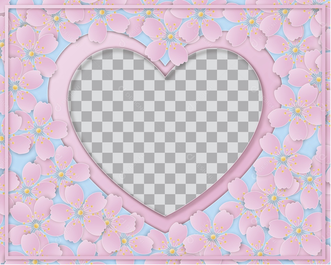 Moldura de Flores em Formato de Coração Vetor EPS