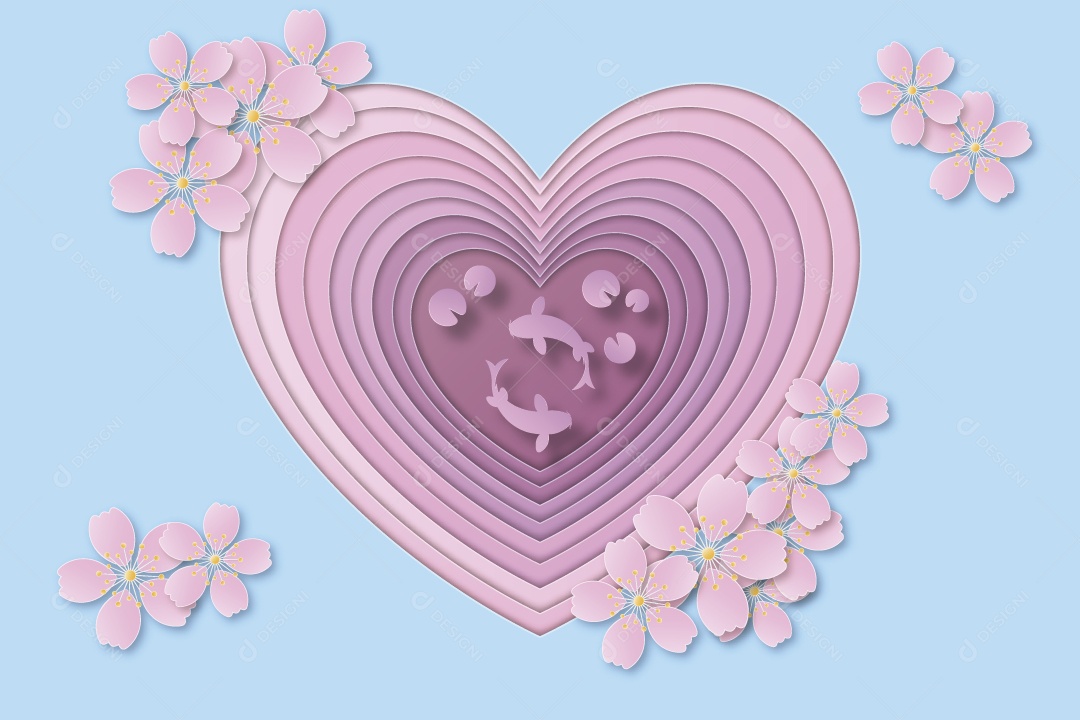 Coração com Flores Ilustração Vetor EPS