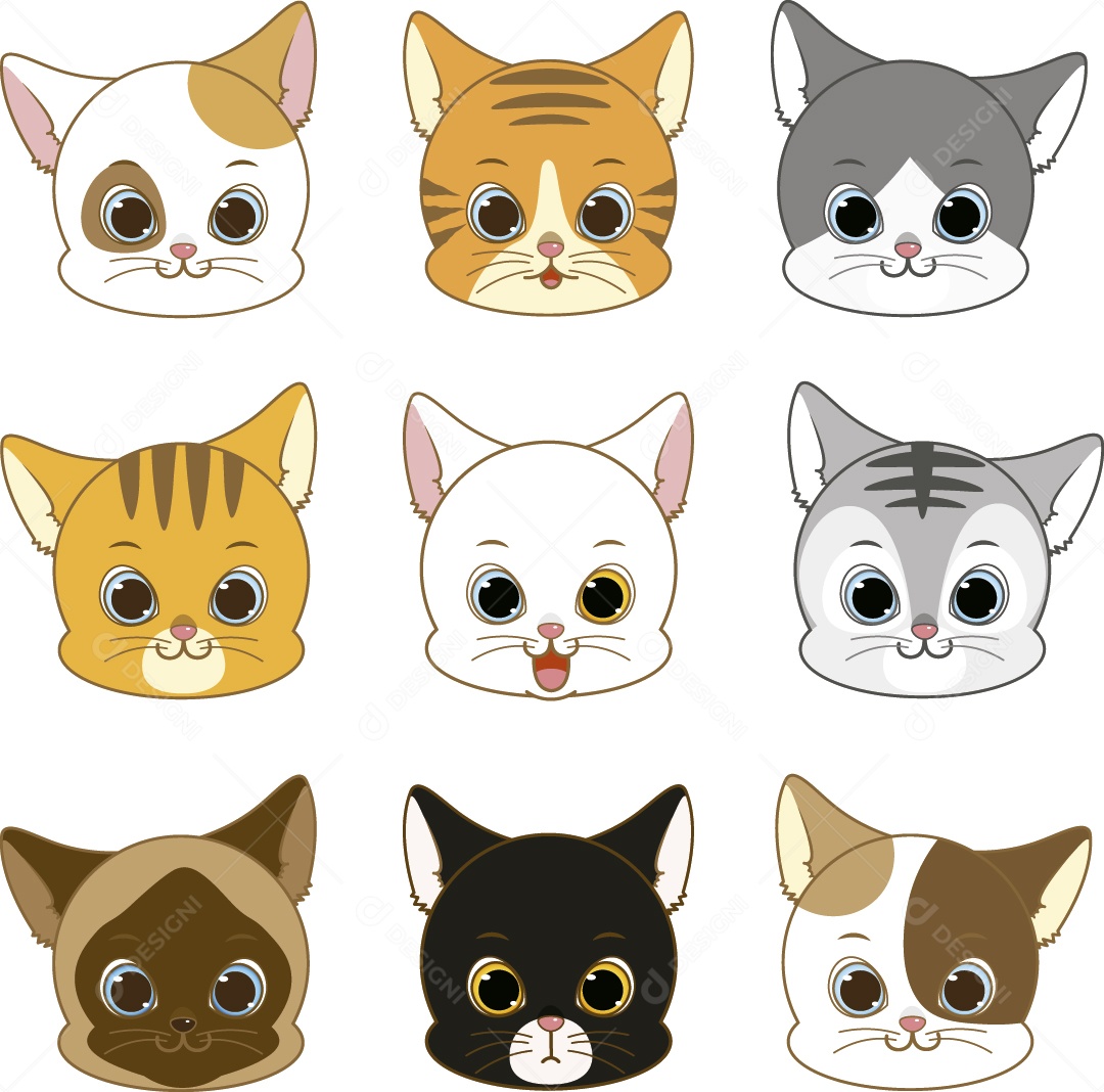 Conjunto de Cabeça de Gato Ilustração Vetor EPS