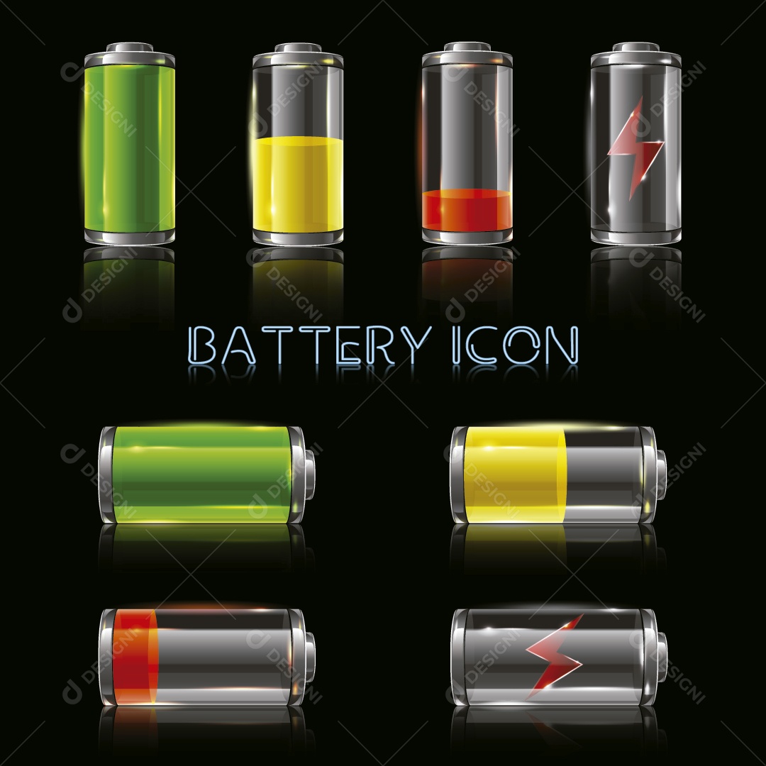 Conjunto de Ícones de Nível de Bateria Ilustração Vetor EPS