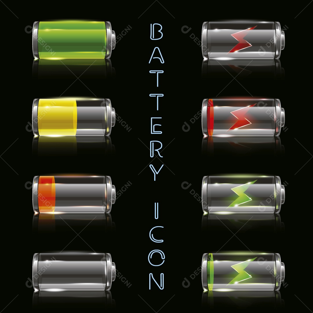 Conjunto de Ícones de Nível de Bateria Ilustração Vetor EPS