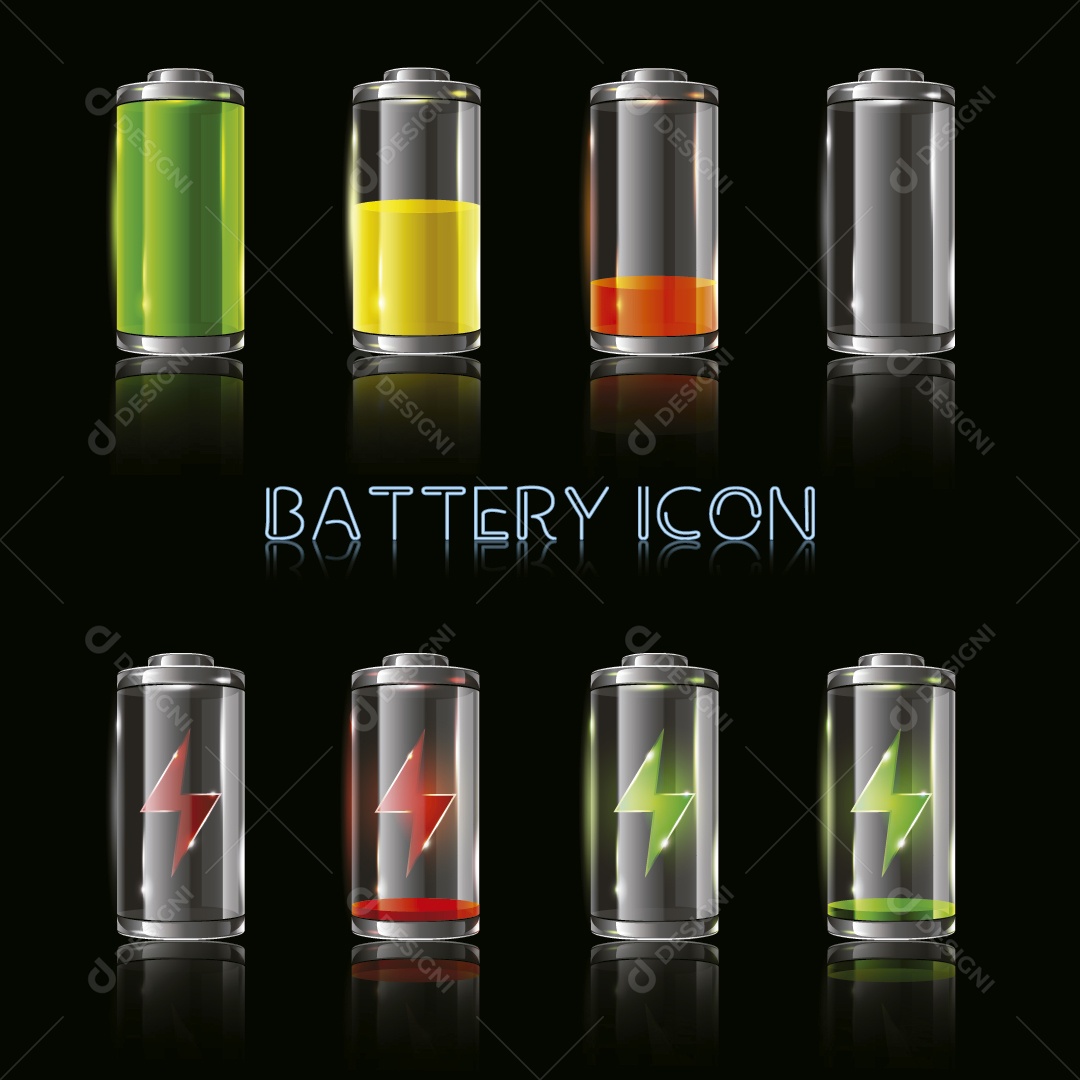 Conjunto de Ícones de Nível de Bateria Ilustração Vetor EPS