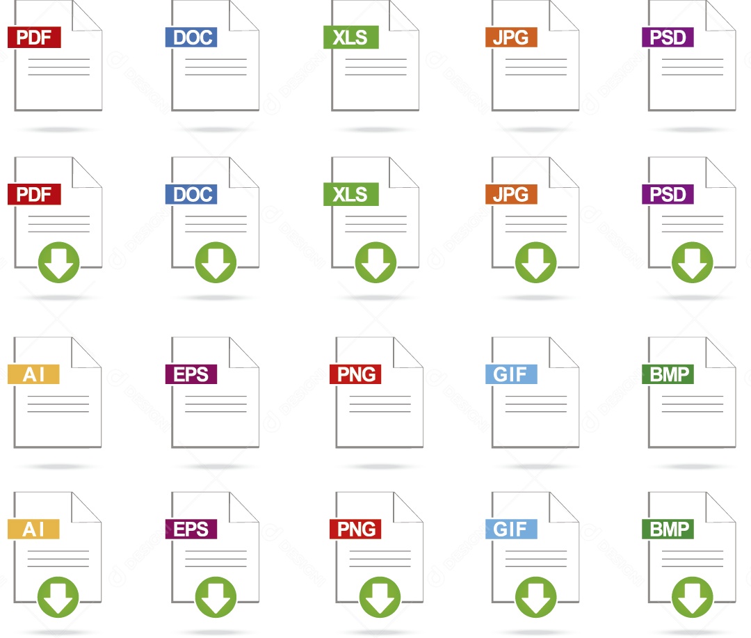 Conjunto de Ícones de Arquivos Ilustração Vetor EPS