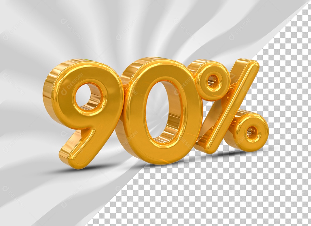 Elemento 3D Número 90% Desconto Dourado para Composição PSD