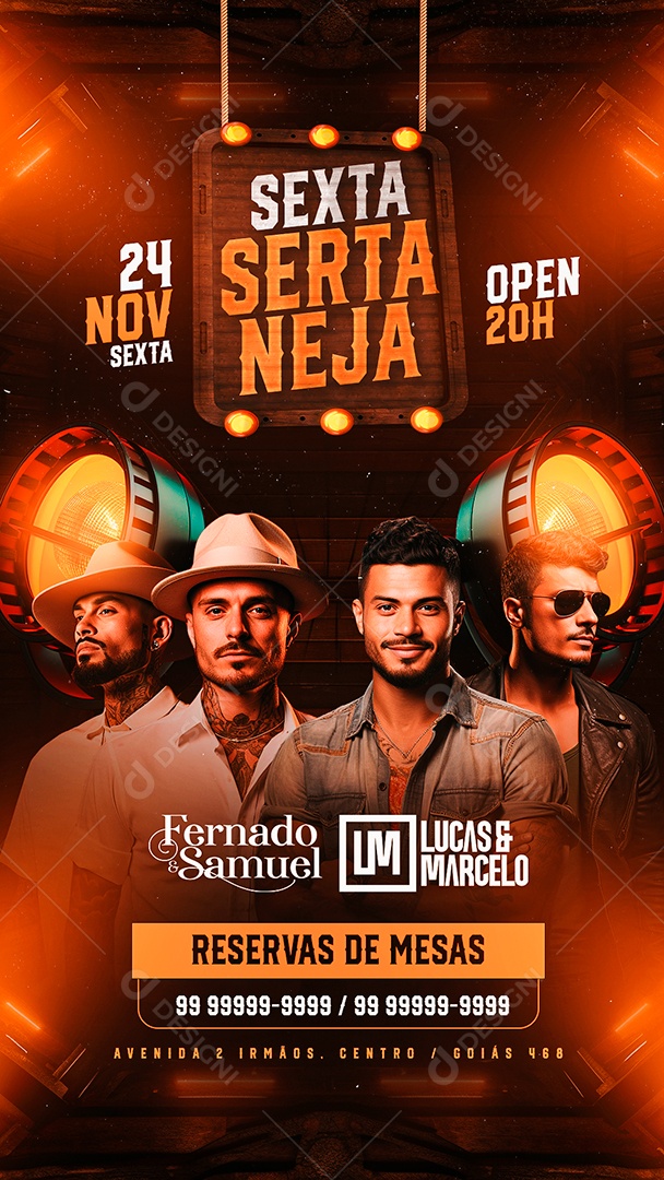 Story Flyer Sexta Sertaneja Fernado & Samuel Lucas & Marcelo Social Media PSD Editável
