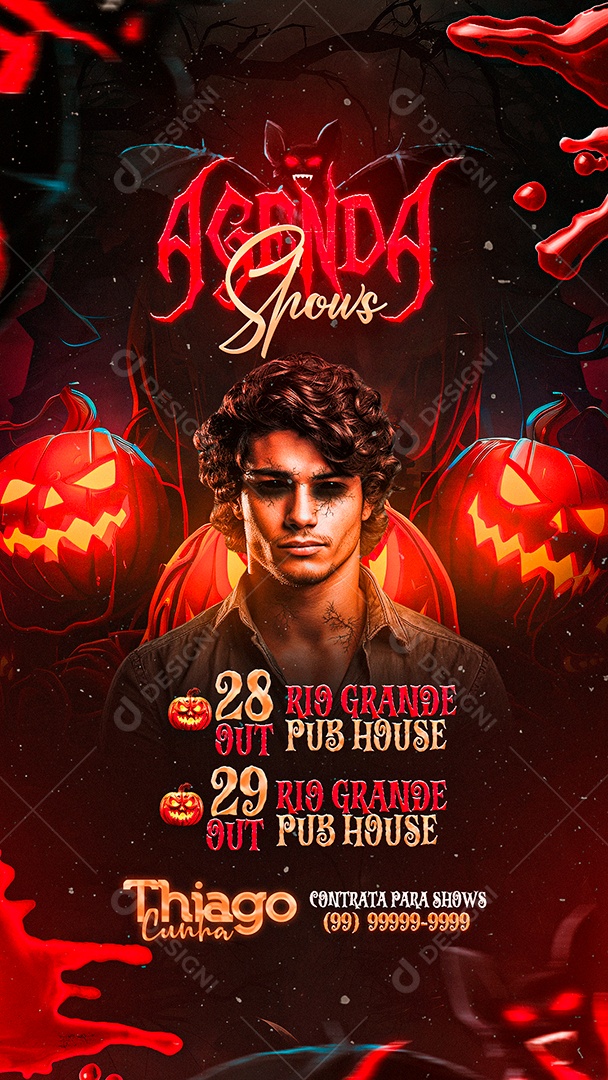 Story Flyer Halloween Agenda Shows Thiago Cunha Social Media PSD Editável