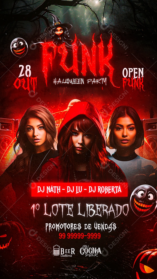 Story Flyer Funk Halloween Party DJ Nath DJ Lu DJ Roberta Social Media PSD Editável
