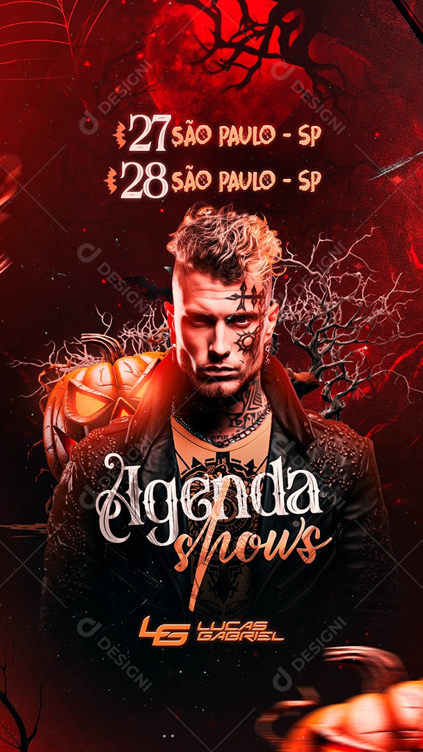 Story Halloween Flyer Agenda Shows Lucas Gabriel Social Media PSD Editável