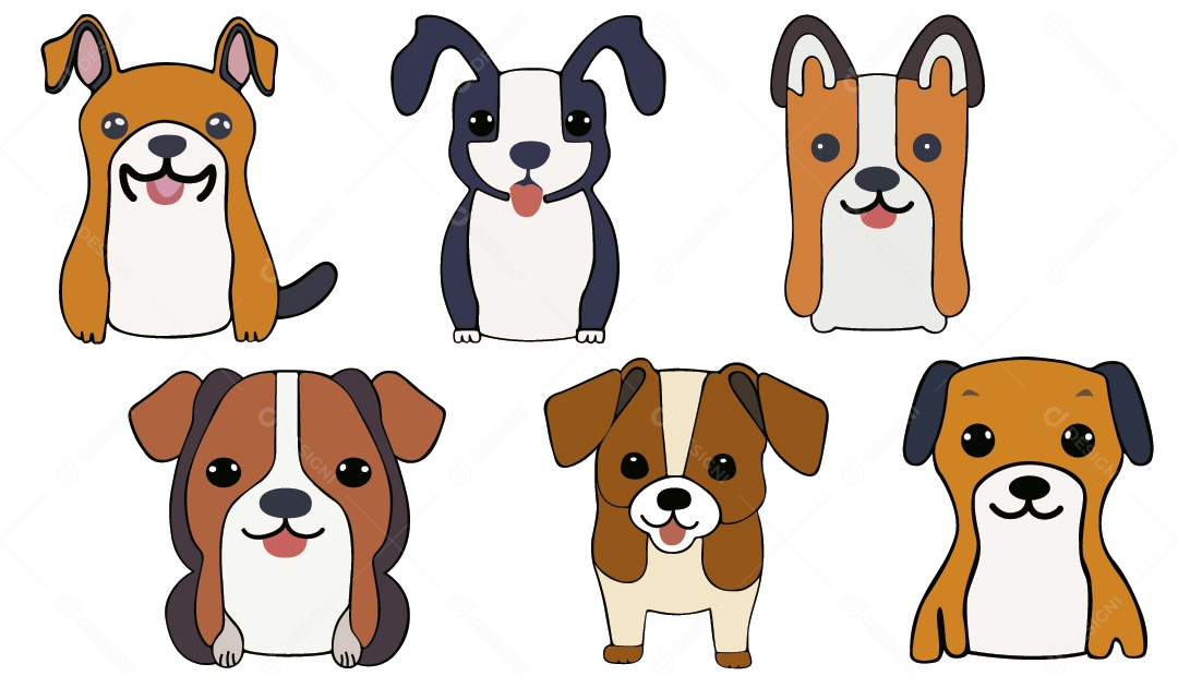Conjunto de Desenhos de Cachorro Ilustração Vetor EPS