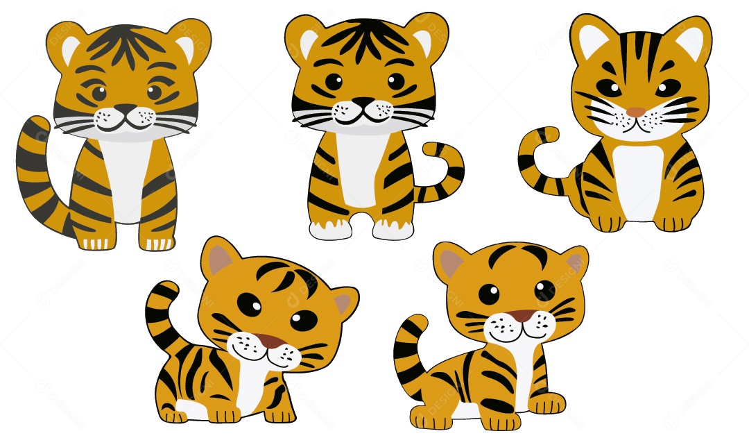 Conjunto de Desenhos de Tigres Ilustração Vetor EPS