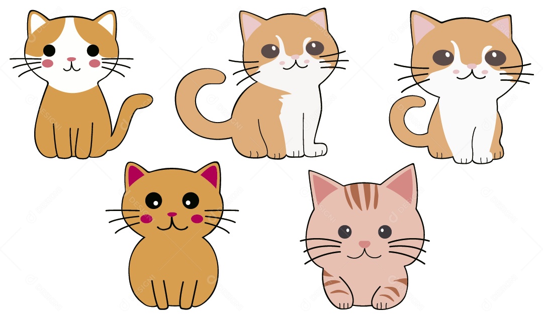 Conjunto de Desenhos de Gato Ilustração Vetor EPS
