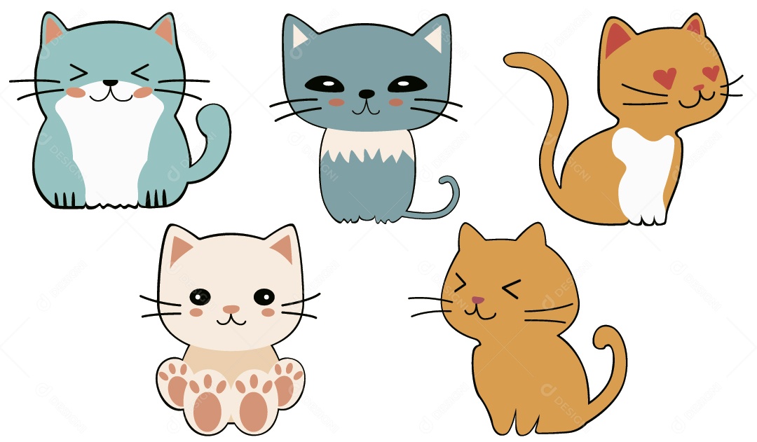 Conjunto de Desenhos de Gato Ilustração Vetor EPS