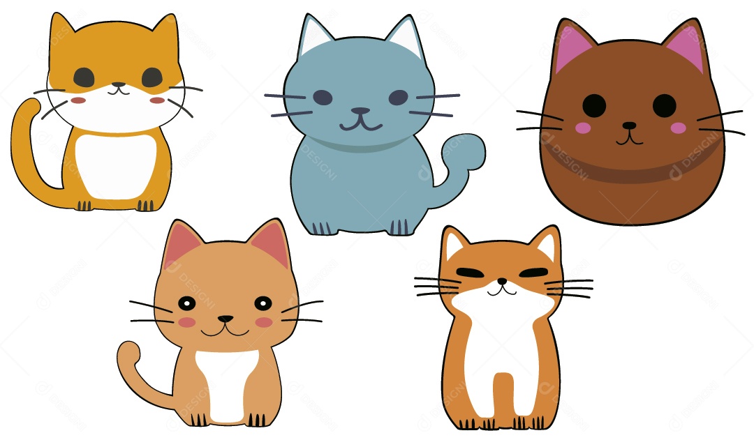 Conjunto de Desenhos de Gato Ilustração Vetor EPS