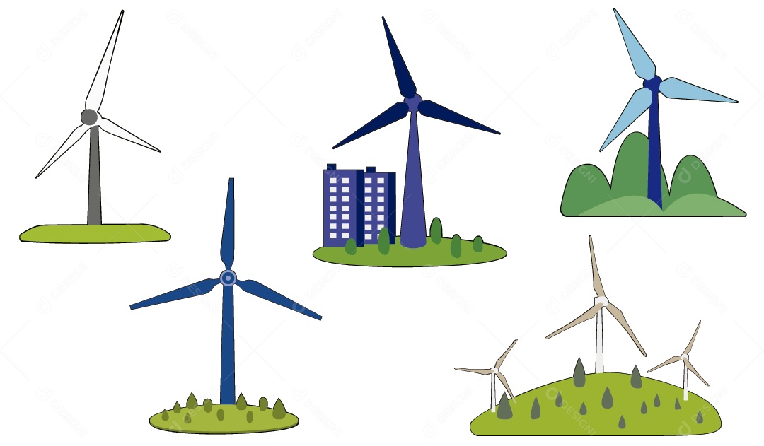 Energia Eólica Ilustração Vetor EPS