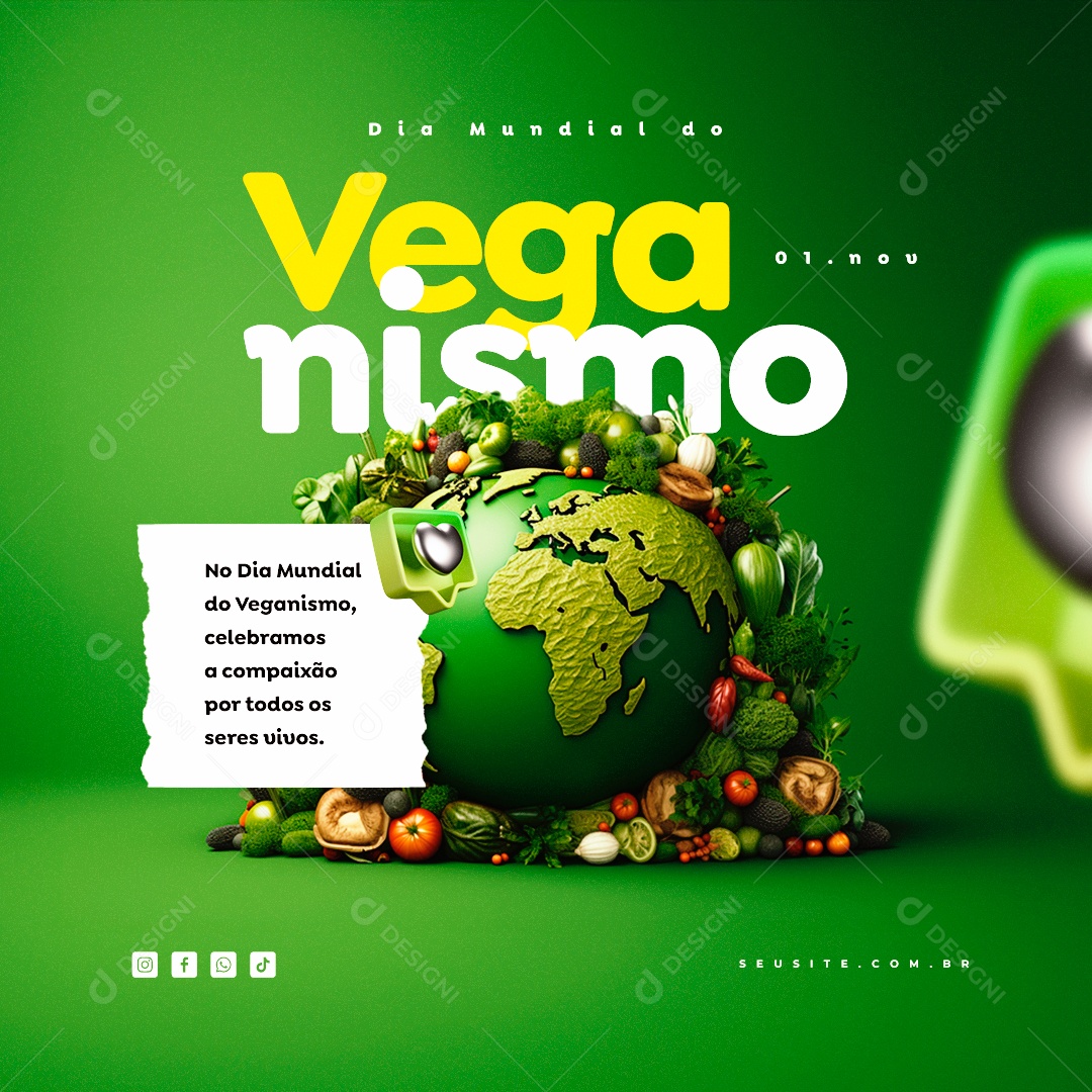 Dia Mundial do Veganismo Celebramos a Compaixão por todos os Seres Vivos Social Media PSD Editável