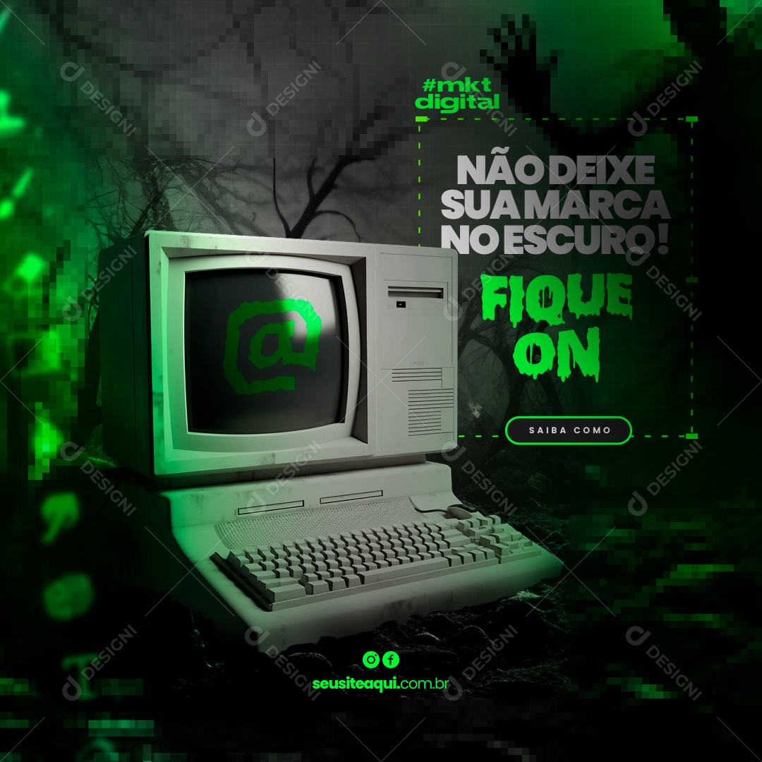 Marketing Digital Halloween Não Deixe sua Marca no Escuro Fique On Social Media PSD Editável