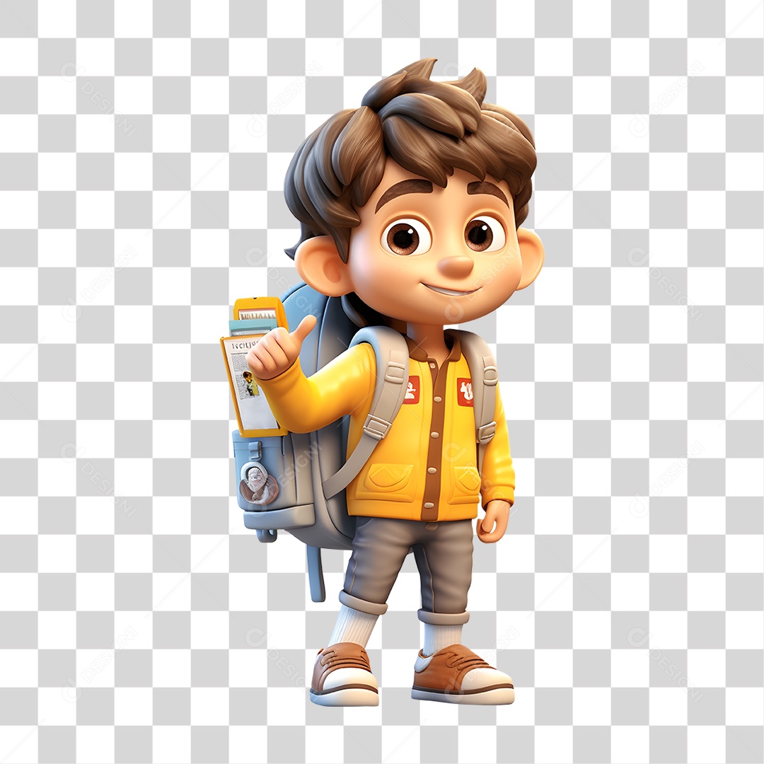 Menino com Mochila Escolar Estudante PNG Transparente