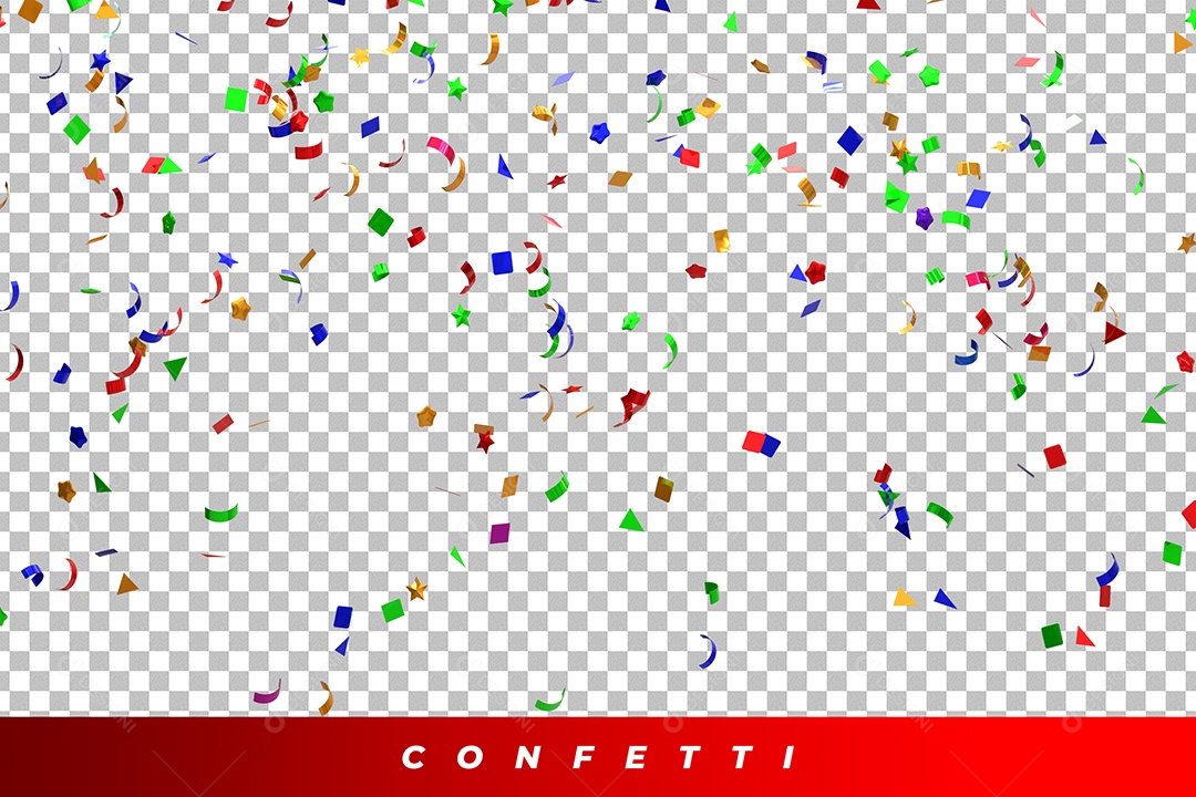 Confetes Elemento 3D Verde Azul Vermelho para Composição PSD