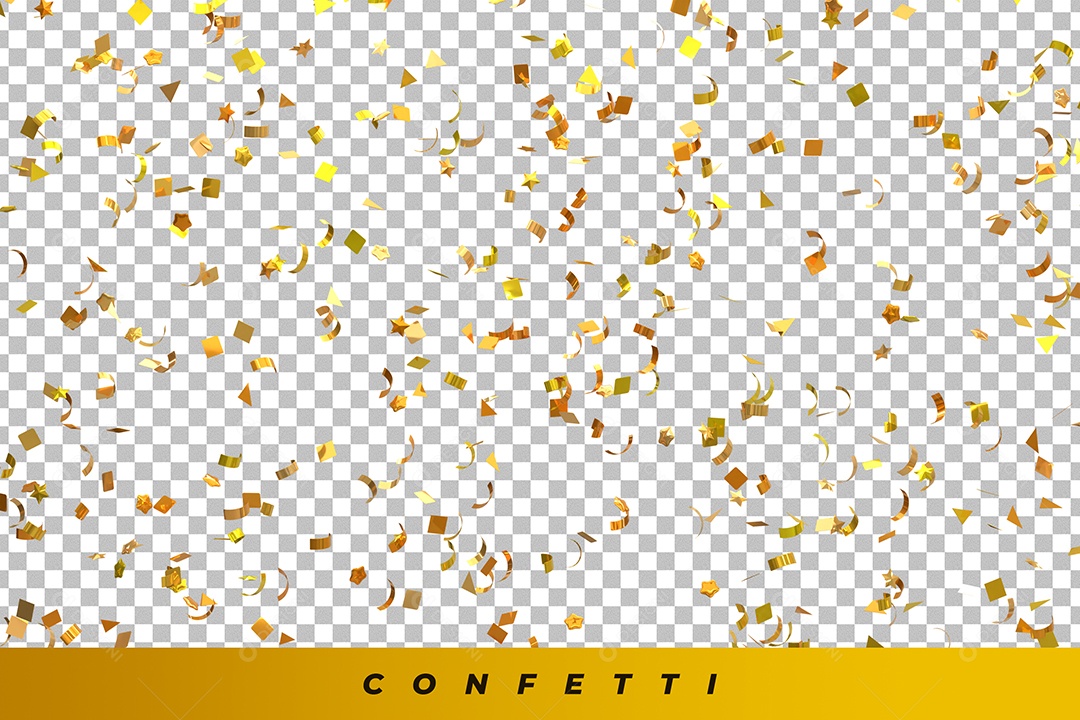 Confetes Dourados Elemento 3D para Composição PSD