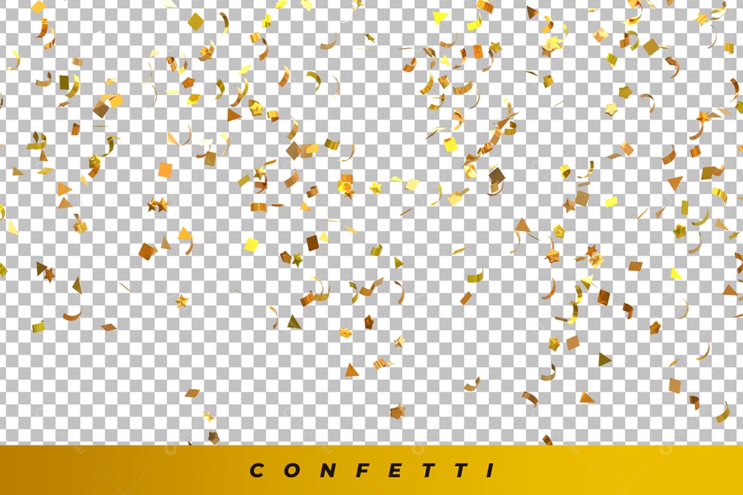 Confetes Dourado Elemento 3D para Composição PSD
