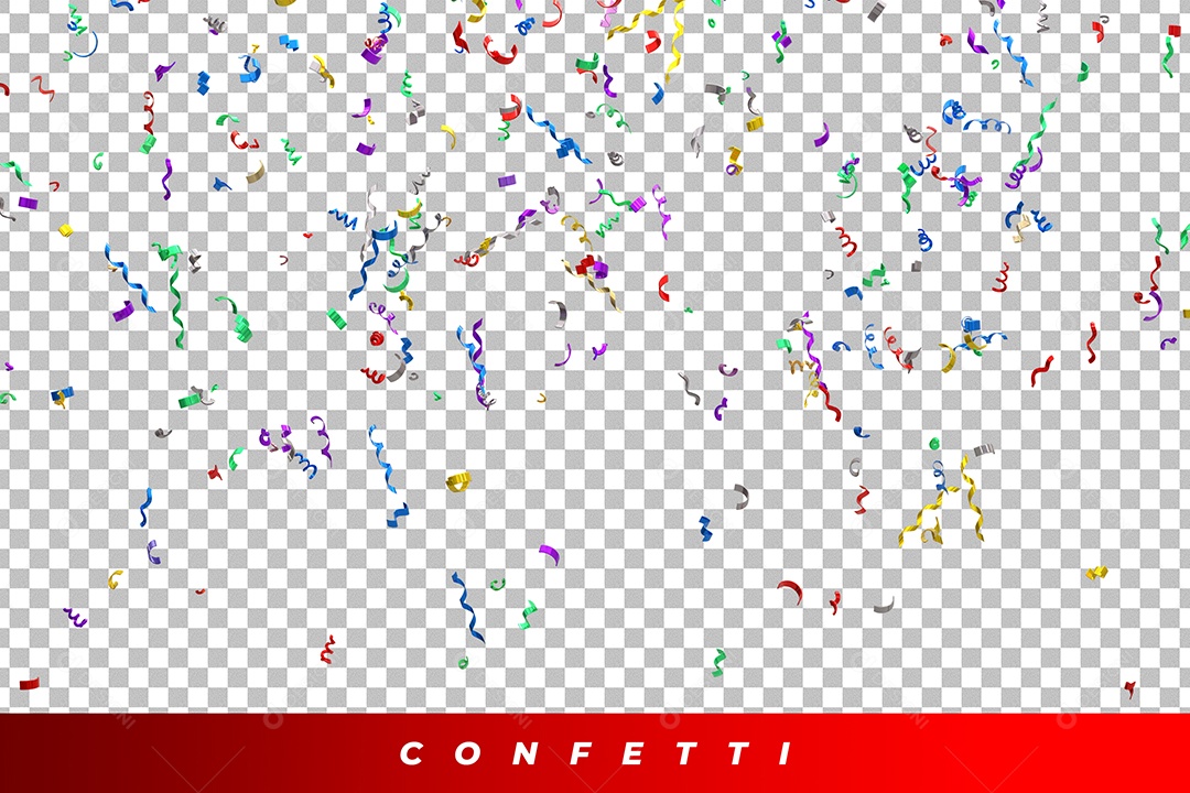 Confetes Fitilho Elemento 3D Colorido para Composição PSD