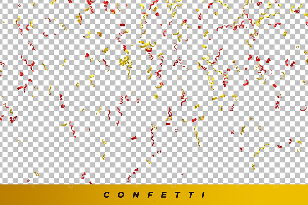 Confetes Fitilho Dourado Vermelho Elemento 3D para Composição PSD