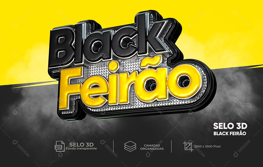 Selo 3D Black Feirão Para Composição PSD